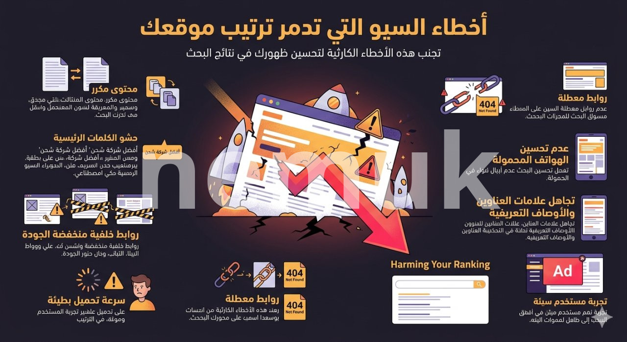 أخطاء السيو التي تدمر ترتيب موقعك دليل 2026