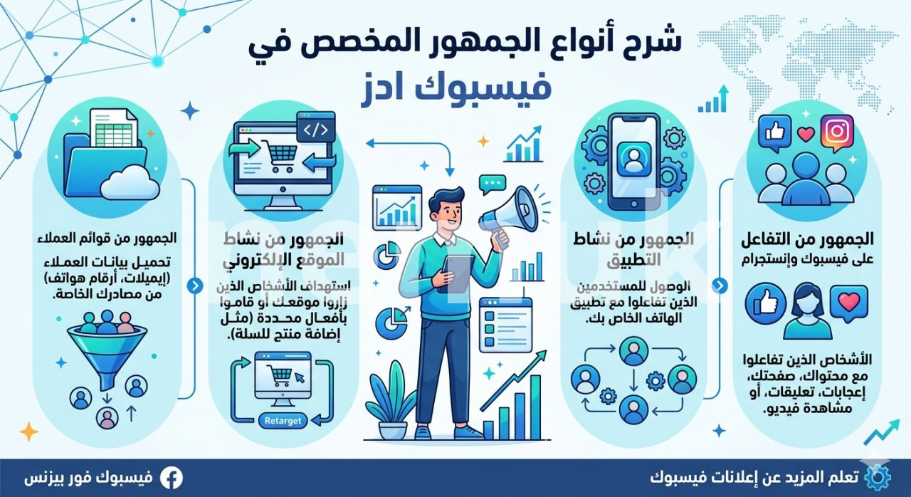 شرح أنواع الجمهور المخصص في فيسبوك ادز 2026